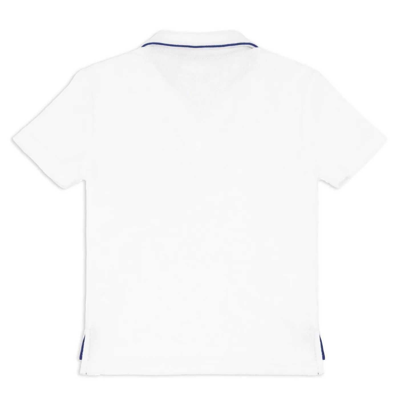 unisex white french terry polo with navy piping sold by minnow product image thumbnail 5