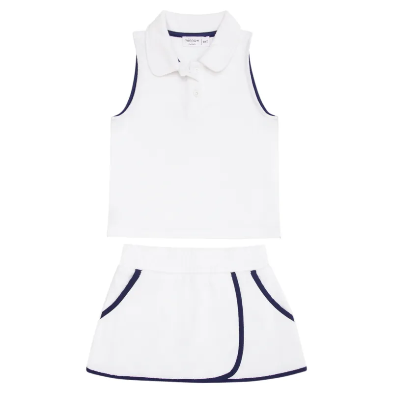 girls white french terry tennis tank top and skort set sold by minnow