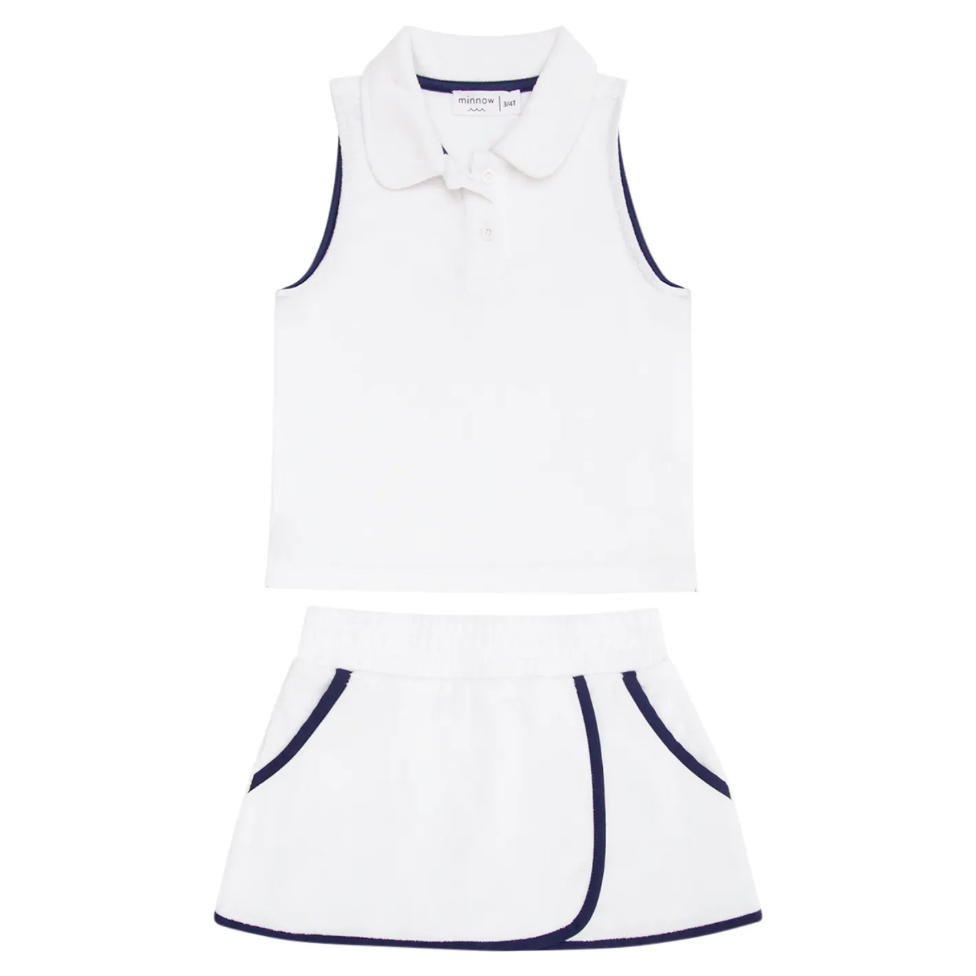 girls white french terry tennis tank top and skort set sold by minnow