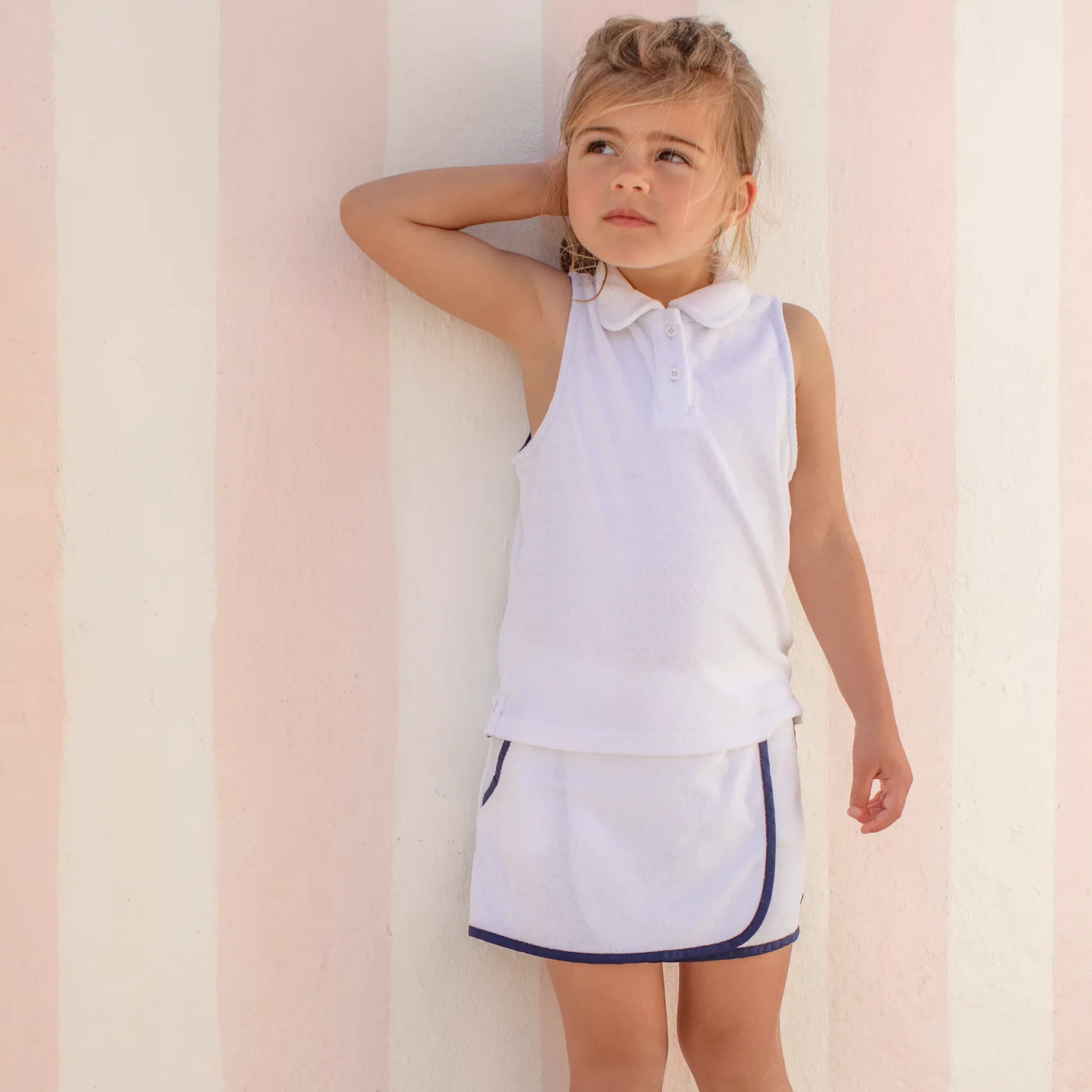 girls white french terry tennis tank top and skort set sold by minnow product image thumbnail 2