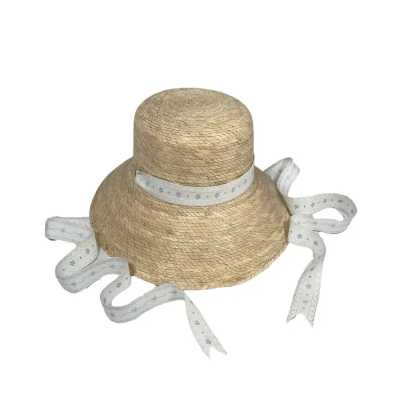 sarah bray girls palmetto sun hat with blue floral ribbon sold by minnow