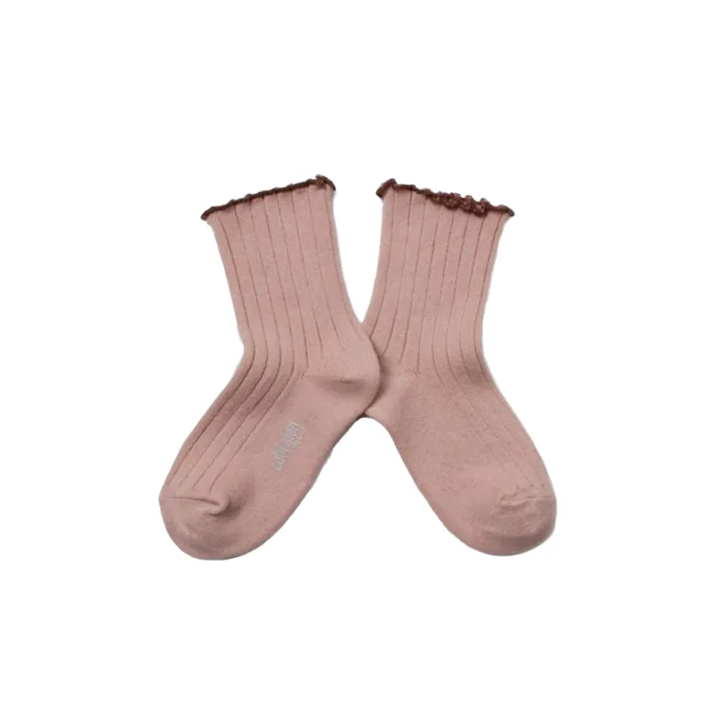 collegien delphine vieux rose lettuce trim ribbed socks sold by minnow