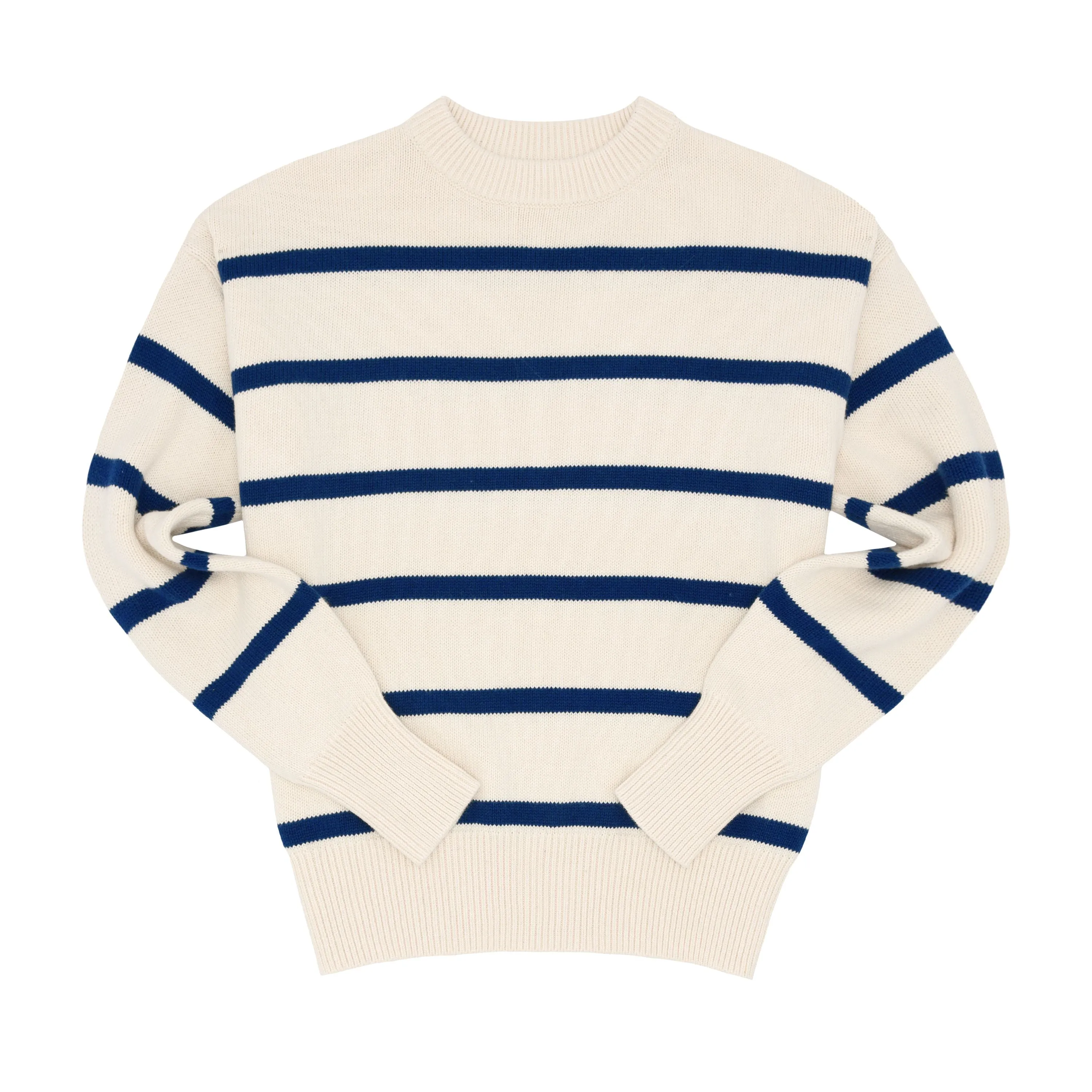 women's cream and navy wide stripe knit sweater sold by minnow