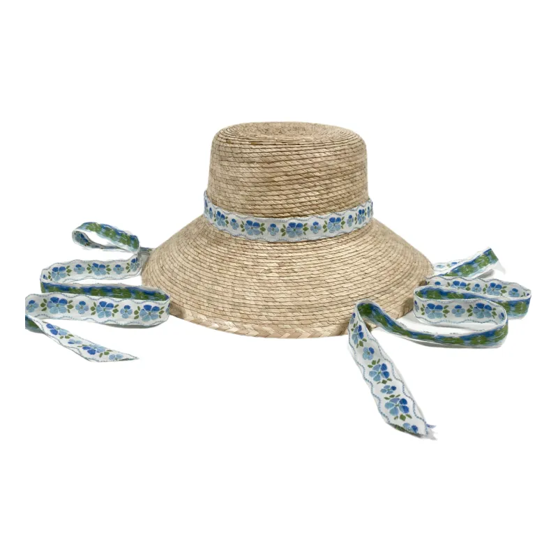sarah bray bermuda girls palmetto sun hat with vintage bluebell ribbon sold by minnow