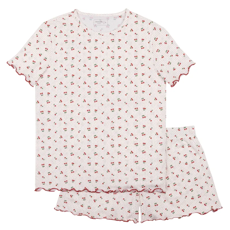 women's summer cherries shirt and short pima pajamas set sold by minnow