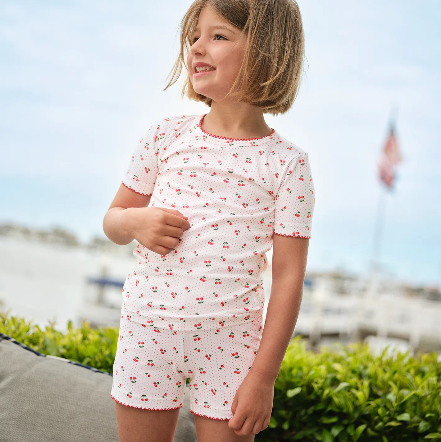girls summer cherries shirt and short pima pajamas set sold by minnow product image thumbnail 3
