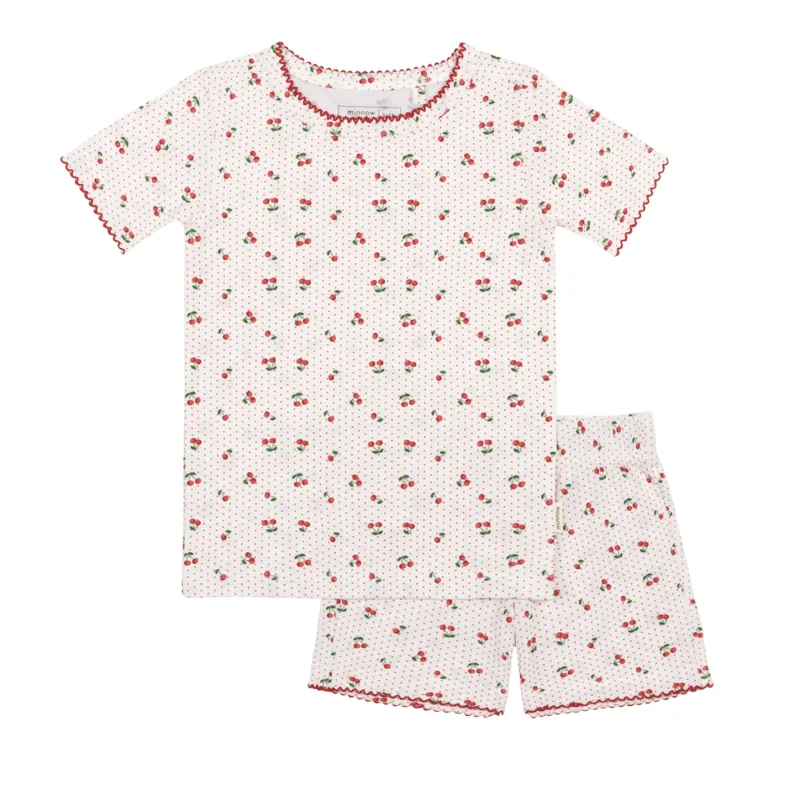 girls summer cherries  shirt and short pima pajamas set sold by minnow
