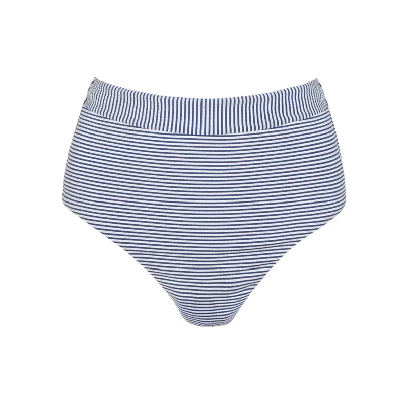 women's harbor stripe high waist bikini bottom sold by minnow