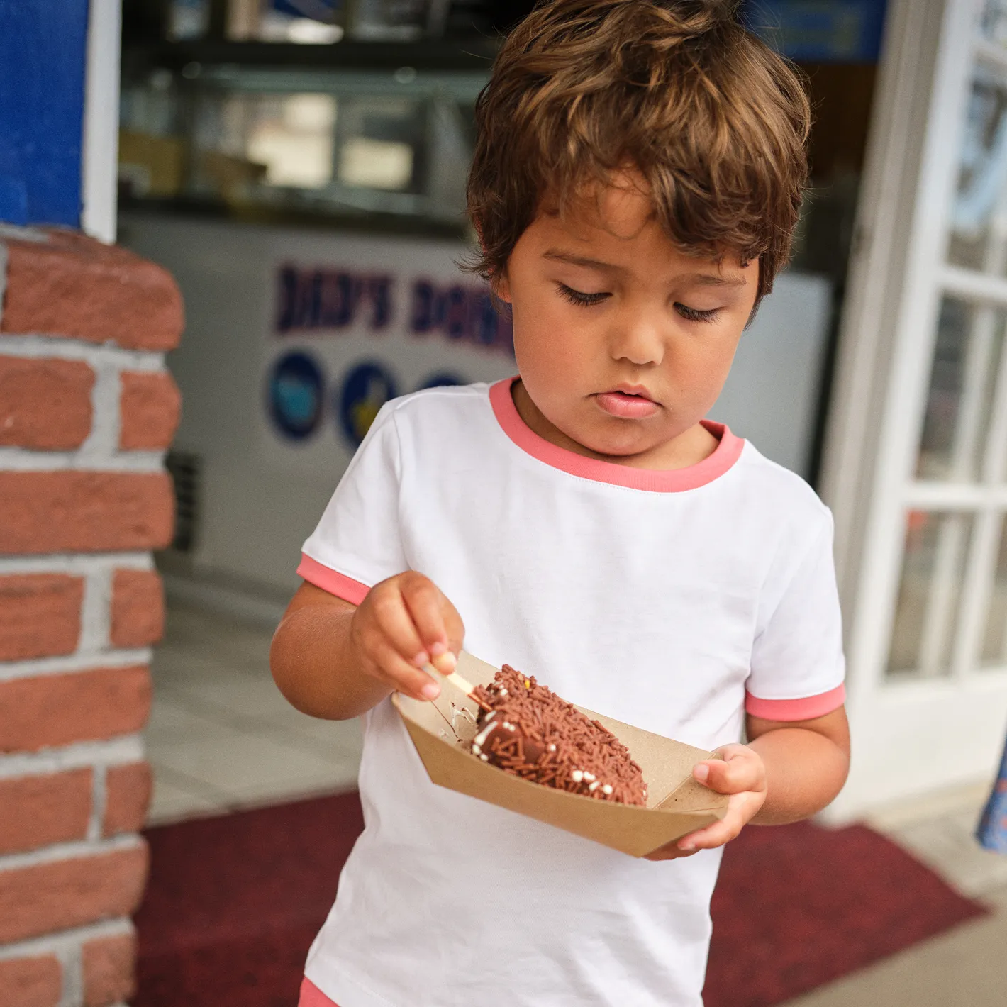 unisex white ringer tee with poppy red trim sold by minnow product image thumbnail 2