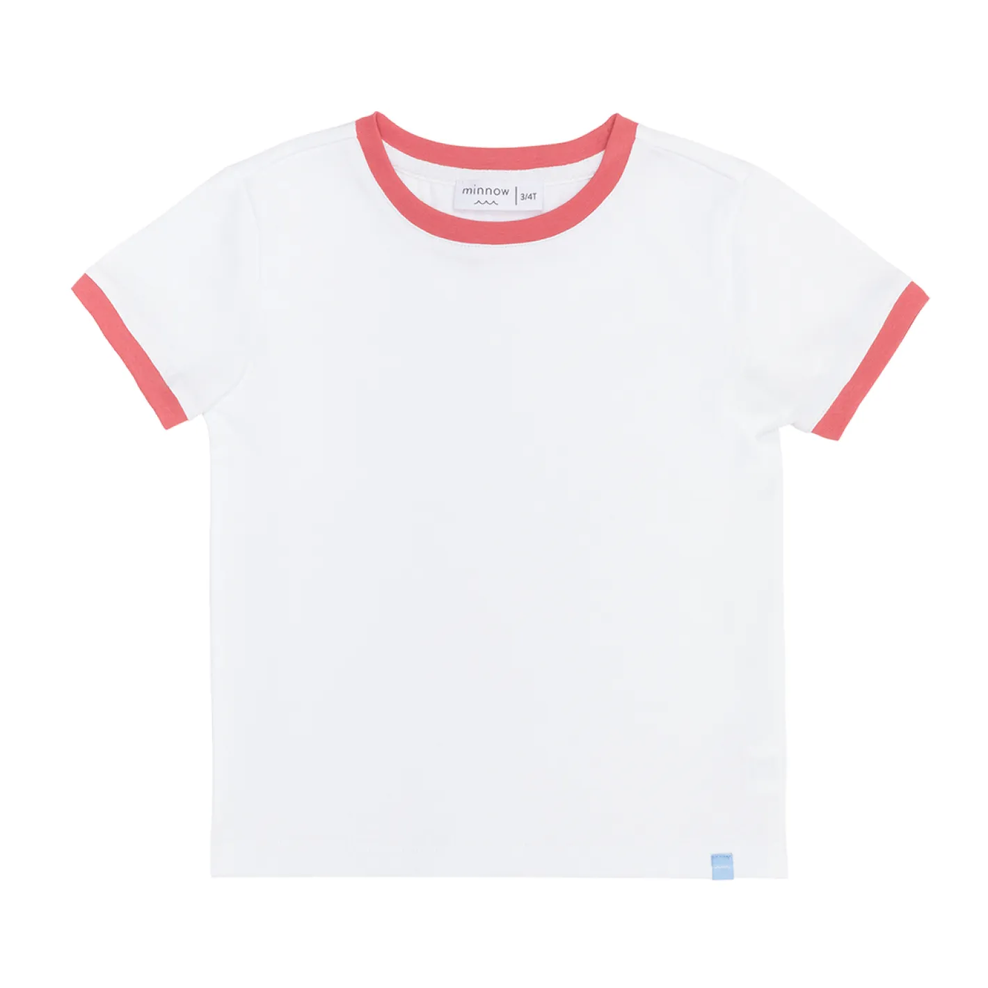 unisex white ringer tee with poppy red trim sold by minnow
