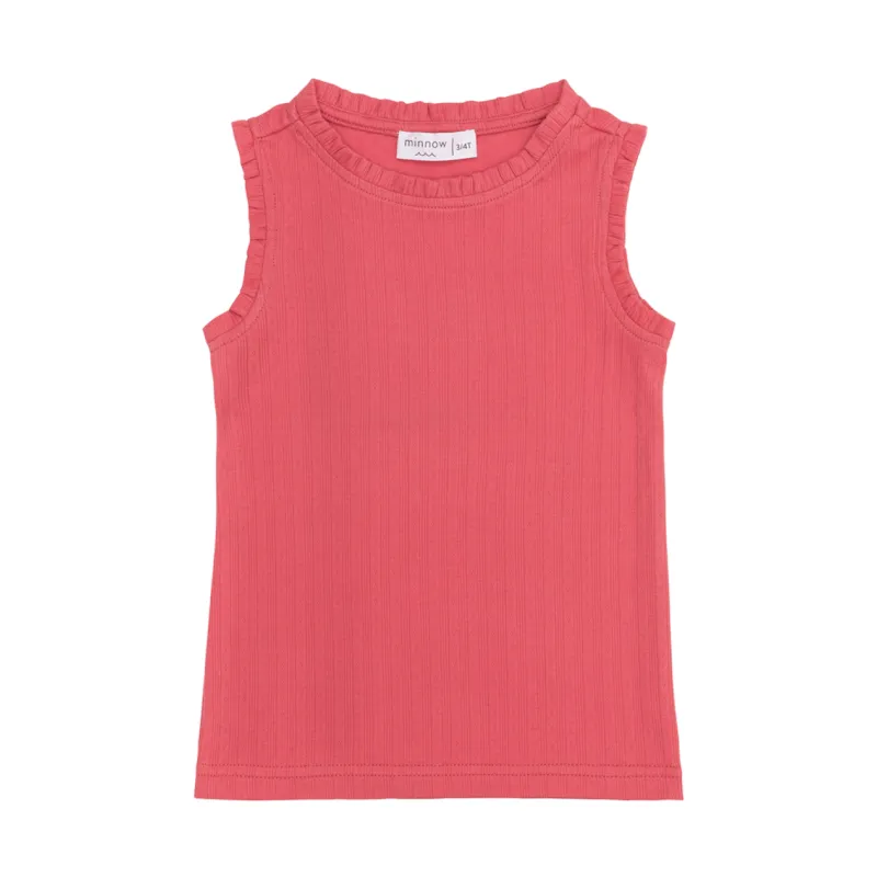 girls poppy red ruffle pointelle tank sold by minnow