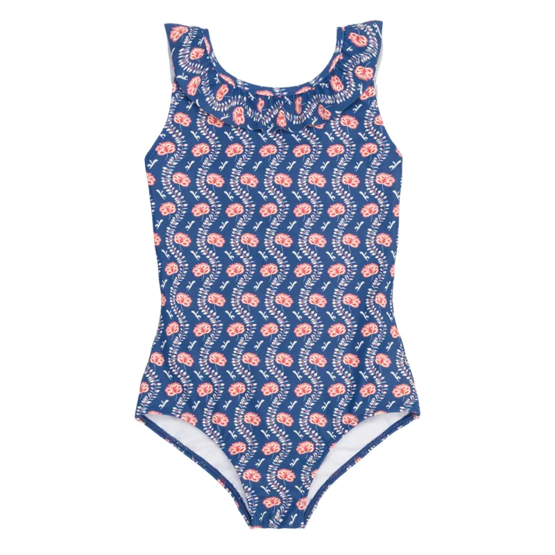 girls navy primrose ruffle collar one piece sold by minnow