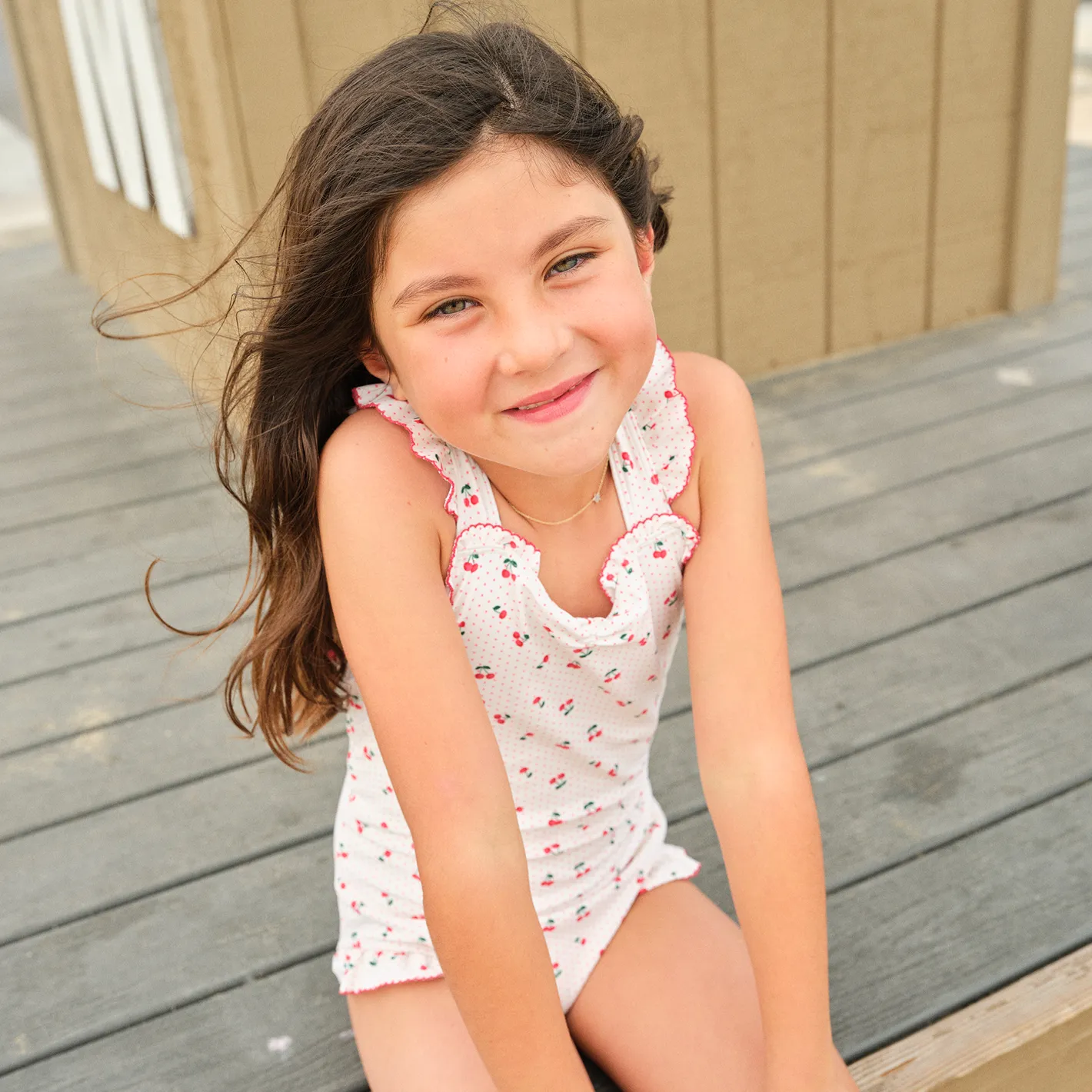 girls summer cherries ruffle edge one piece sold by minnow product image thumbnail 4