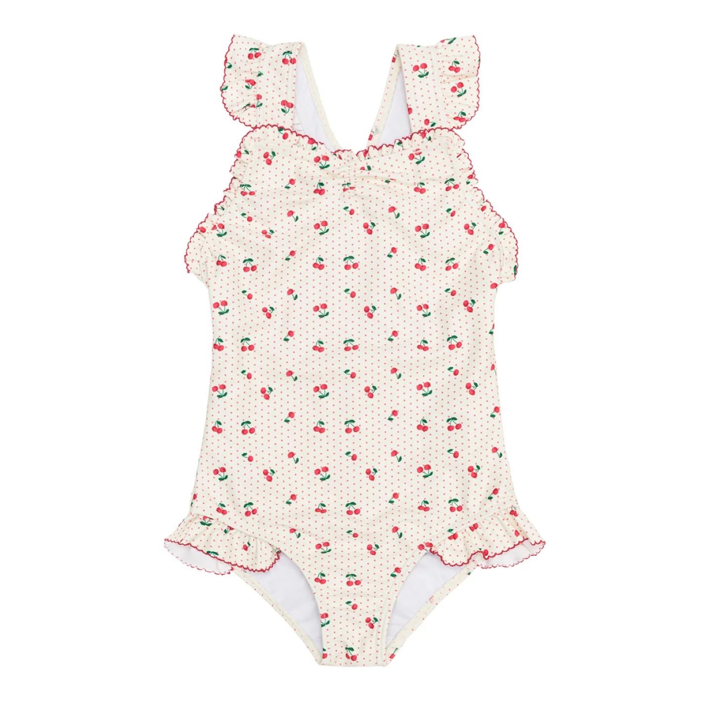 girls summer cherries ruffle edge one piece sold by minnow