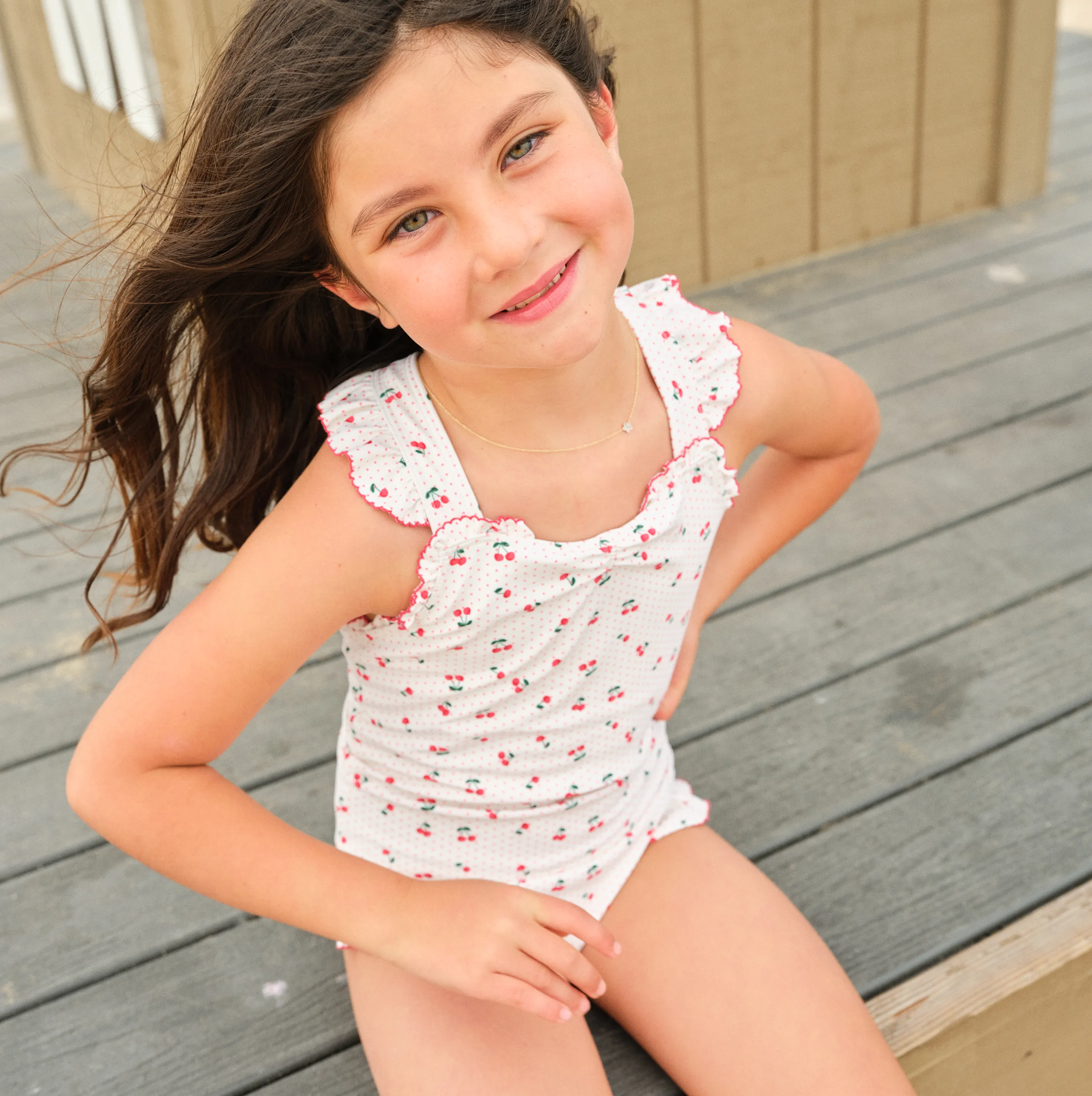 girls summer cherries ruffle edge one piece sold by minnow product image thumbnail 2