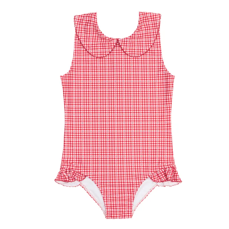 girls poppy gingham rounded collar one piece sold by minnow