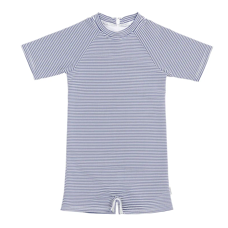 unisex harbor stripe short sleeve rashguard one piece sold by minnow