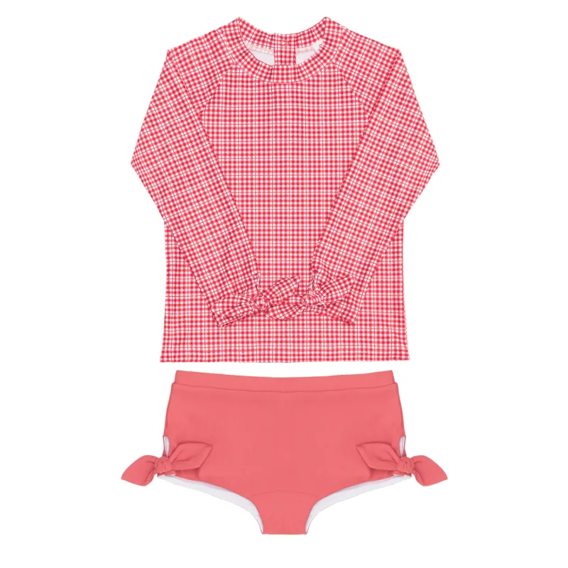 girls poppy gingham tie-knot rashguard set sold by minnow