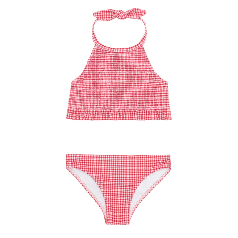 girls poppy gingham smocked halter bikini sold by minnow