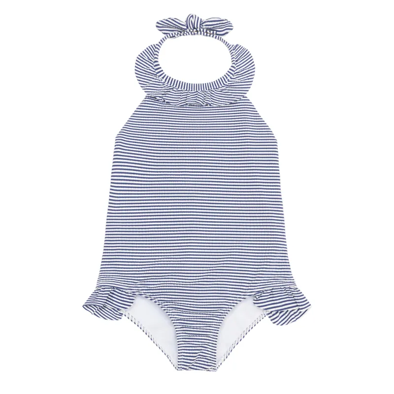 girls harbor stripe ruffle halter one piece sold by minnow