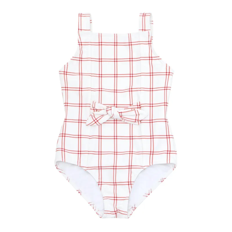 girls windowpane tie front one piece made by minnow