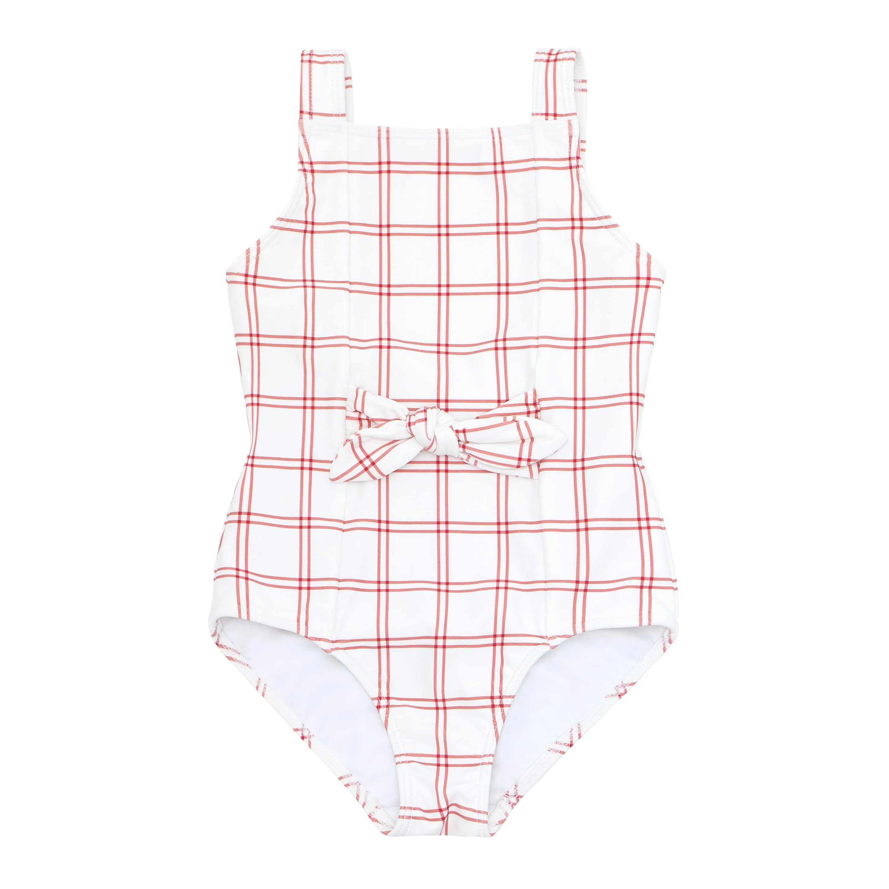 girls windowpane tie front one piece sold by minnow