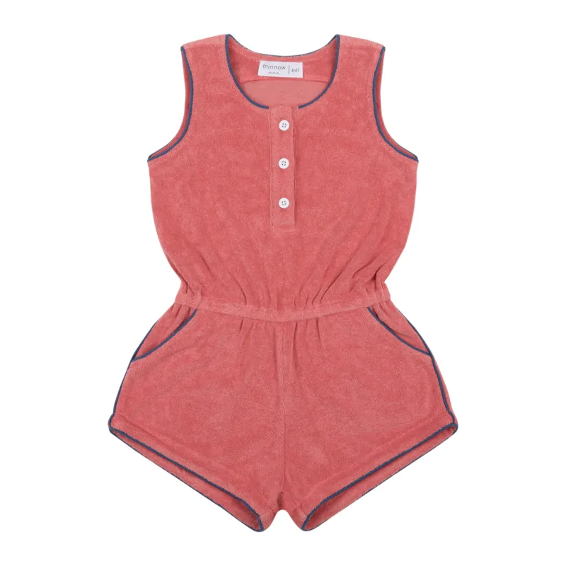 girls poppy red french terry romper made by minnow