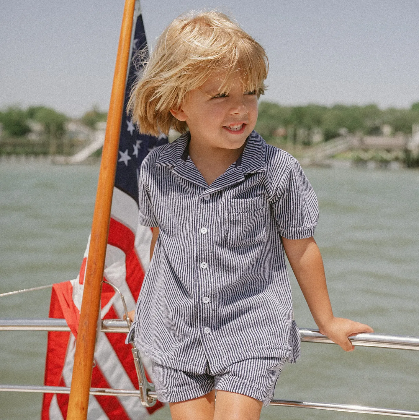 boys navy stripe french terry button up sold by minnow product image thumbnail 2