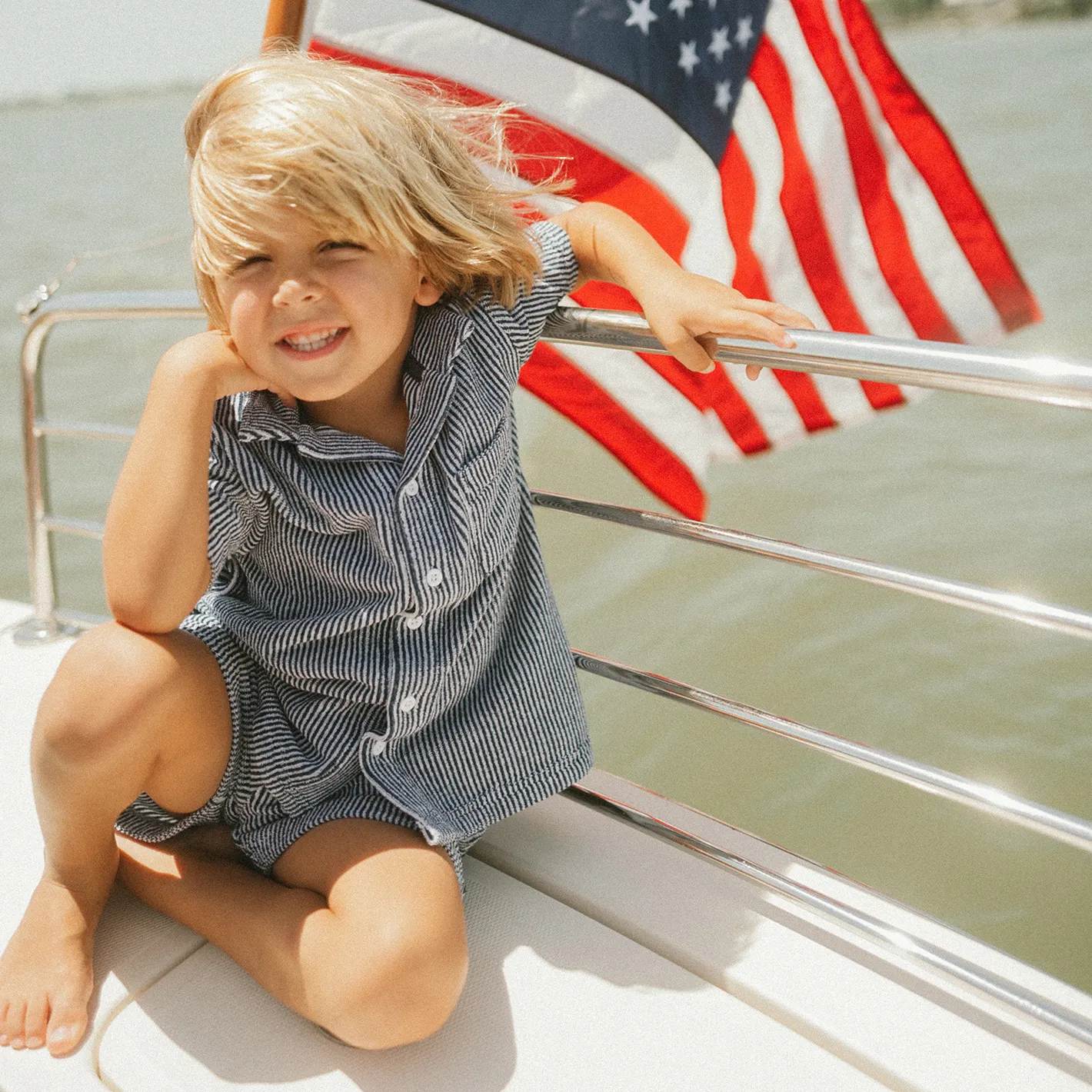 boys navy stripe french terry button up sold by minnow product image thumbnail 3