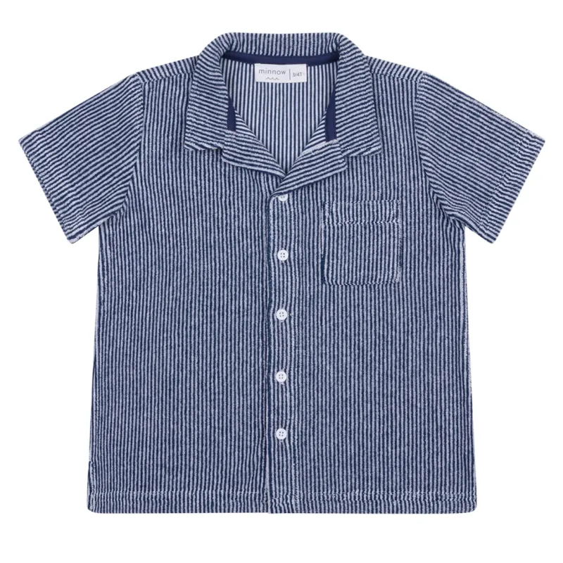 boys navy stripe french terry button up sold by minnow