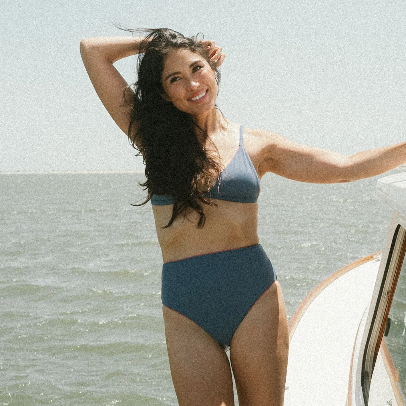 women's newport navy triangle bikini top sold by minnow product image thumbnail 3