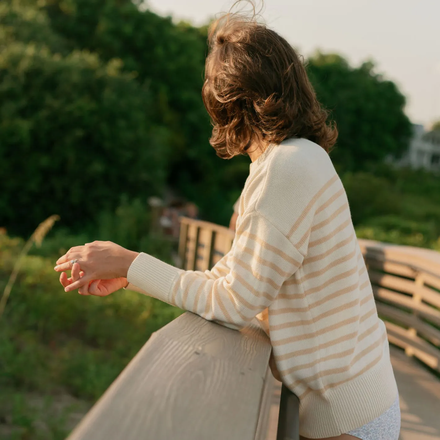 women's cream and tan stripe knit sweater sold by minnow product image thumbnail 5