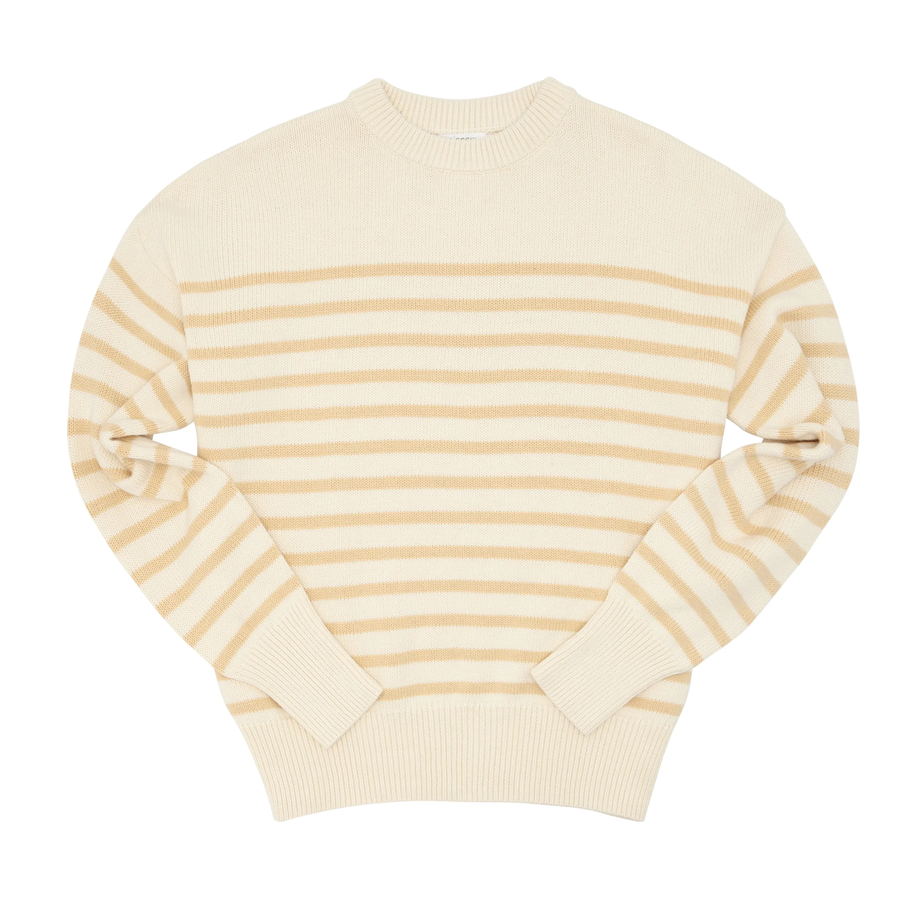 women's cream and tan stripe knit sweater sold by minnow