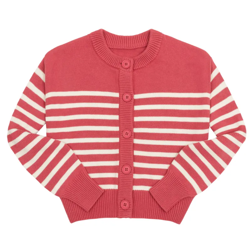 women's red and cream stripe cropped knit cardigan sold by minnow