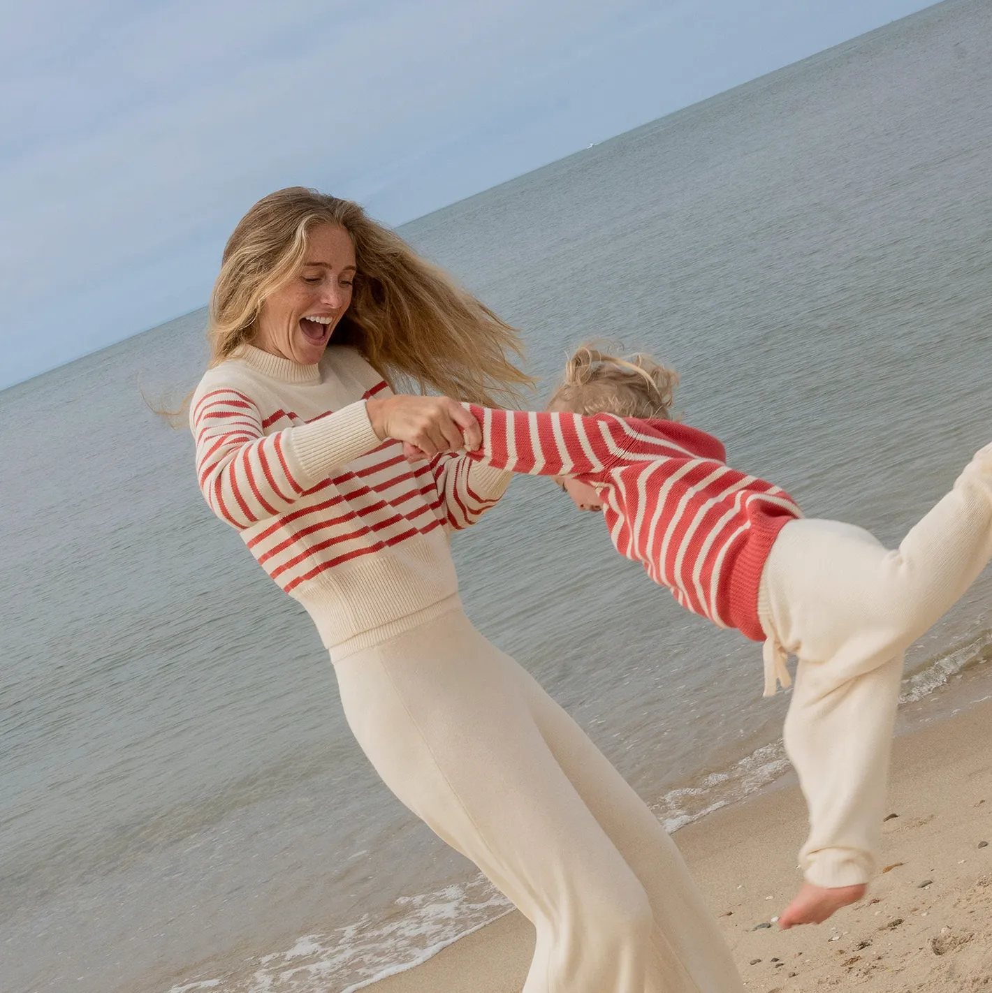 women's cream and red stripe cropped knit sweater sold by minnow product image thumbnail 4