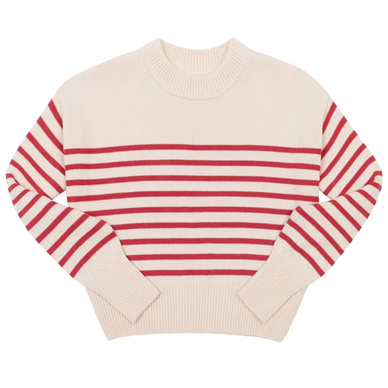 women's cream and red stripe cropped sweater sold by minnow