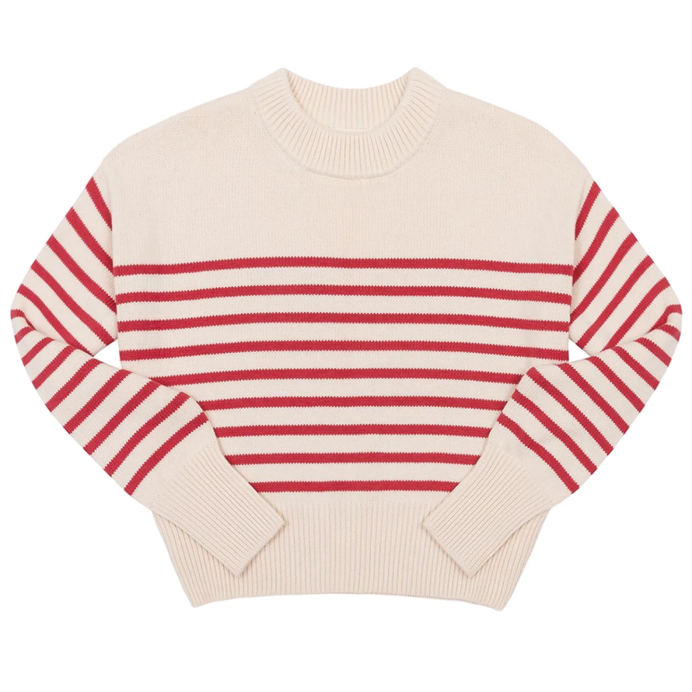 women's cream and red stripe cropped knit sweater sold by minnow