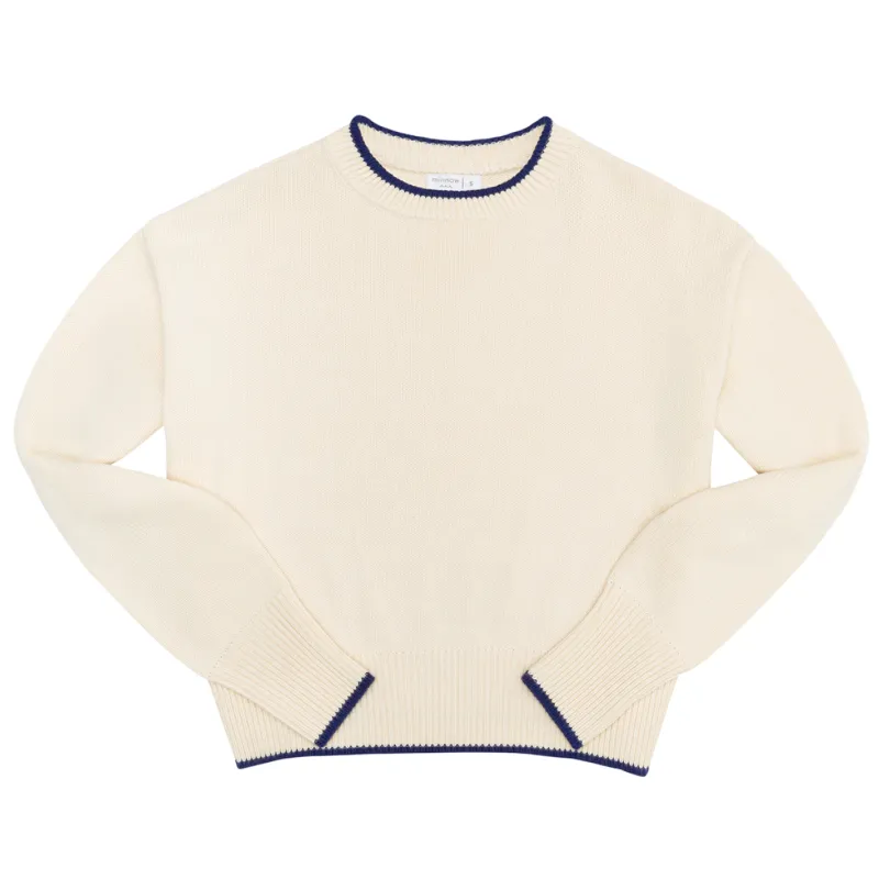 women's cream cropped knit sweater with navy trim sold by minnow