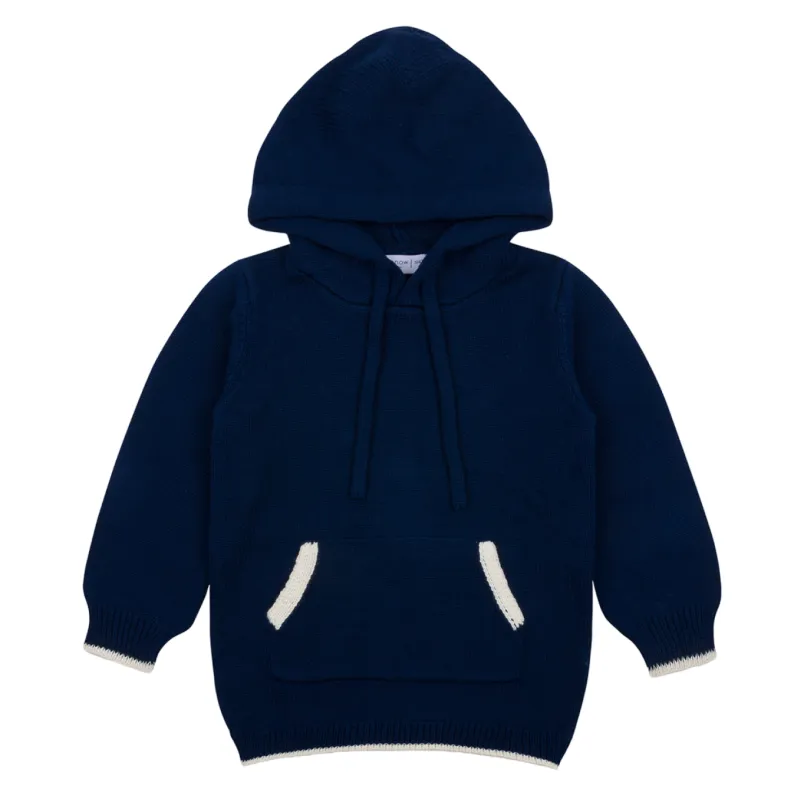unisex navy knit hoodie sold by minnow