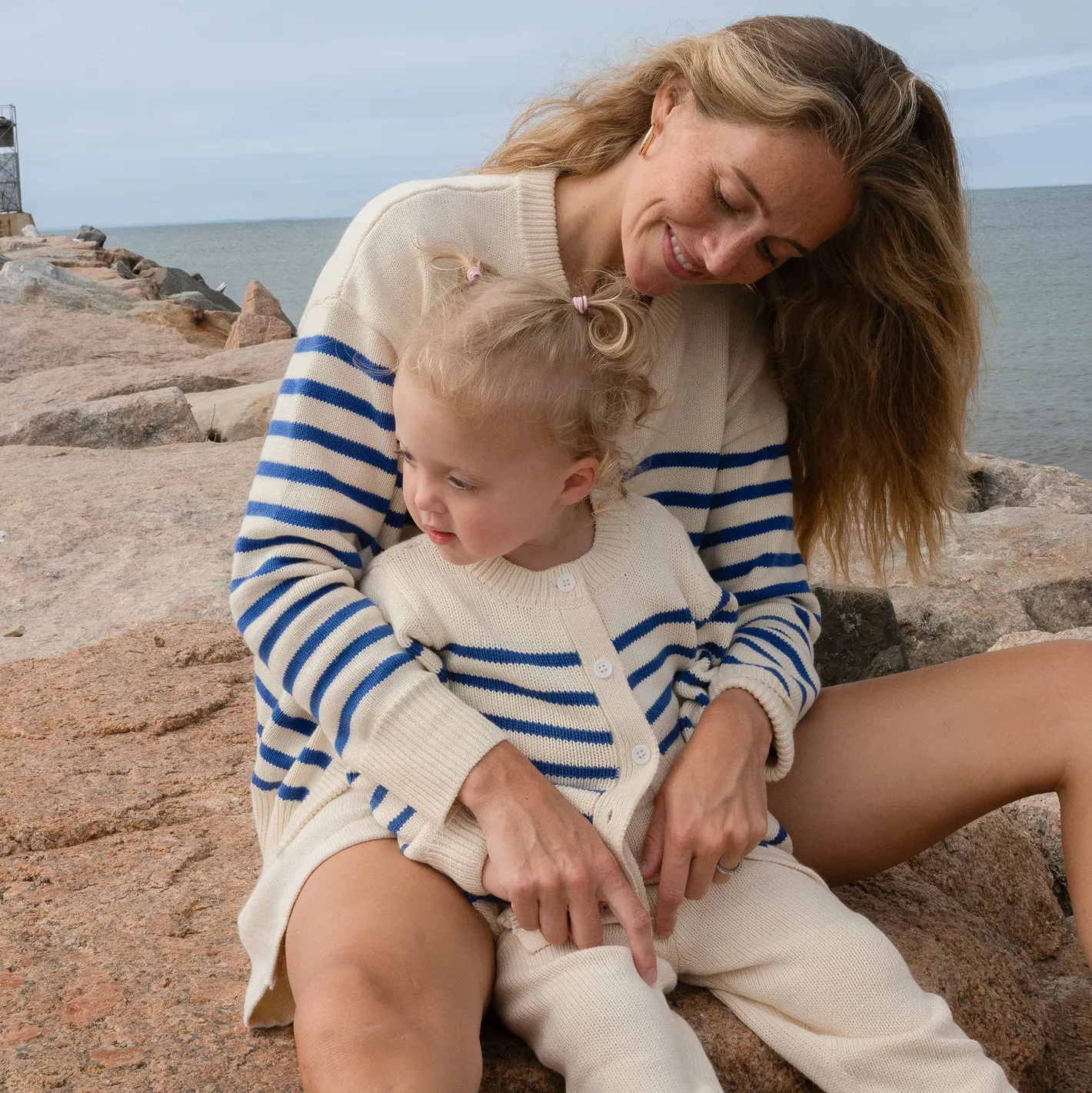 unisex cream and blue stripe knit cardigan sold by minnow product image thumbnail 3