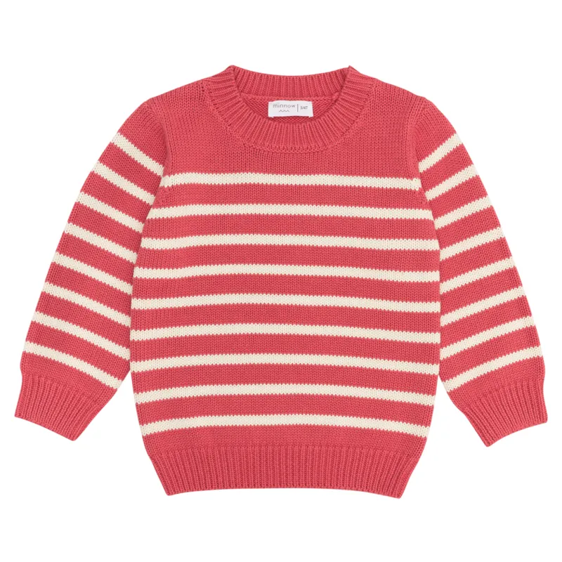 unisex red and cream stripe knit sweater sold by minnow