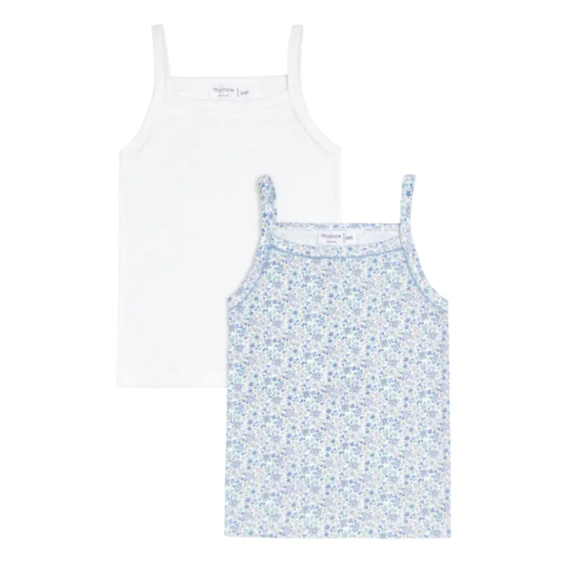 girls white and slate floral tank 2-pack made by minnow