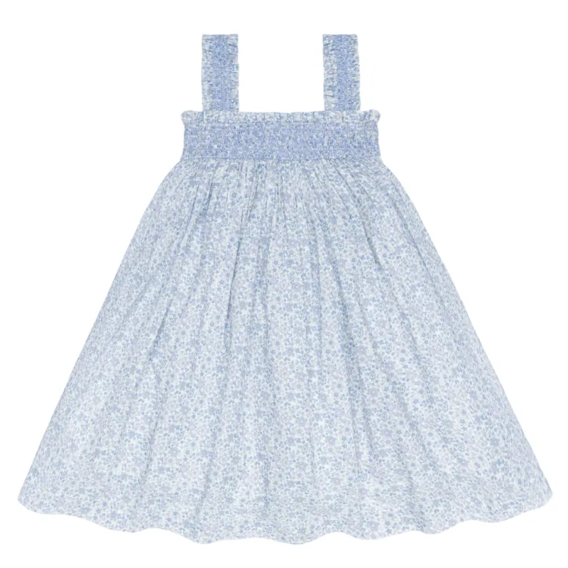 girls slate floral ruffle strap smocked dress sold by minnow