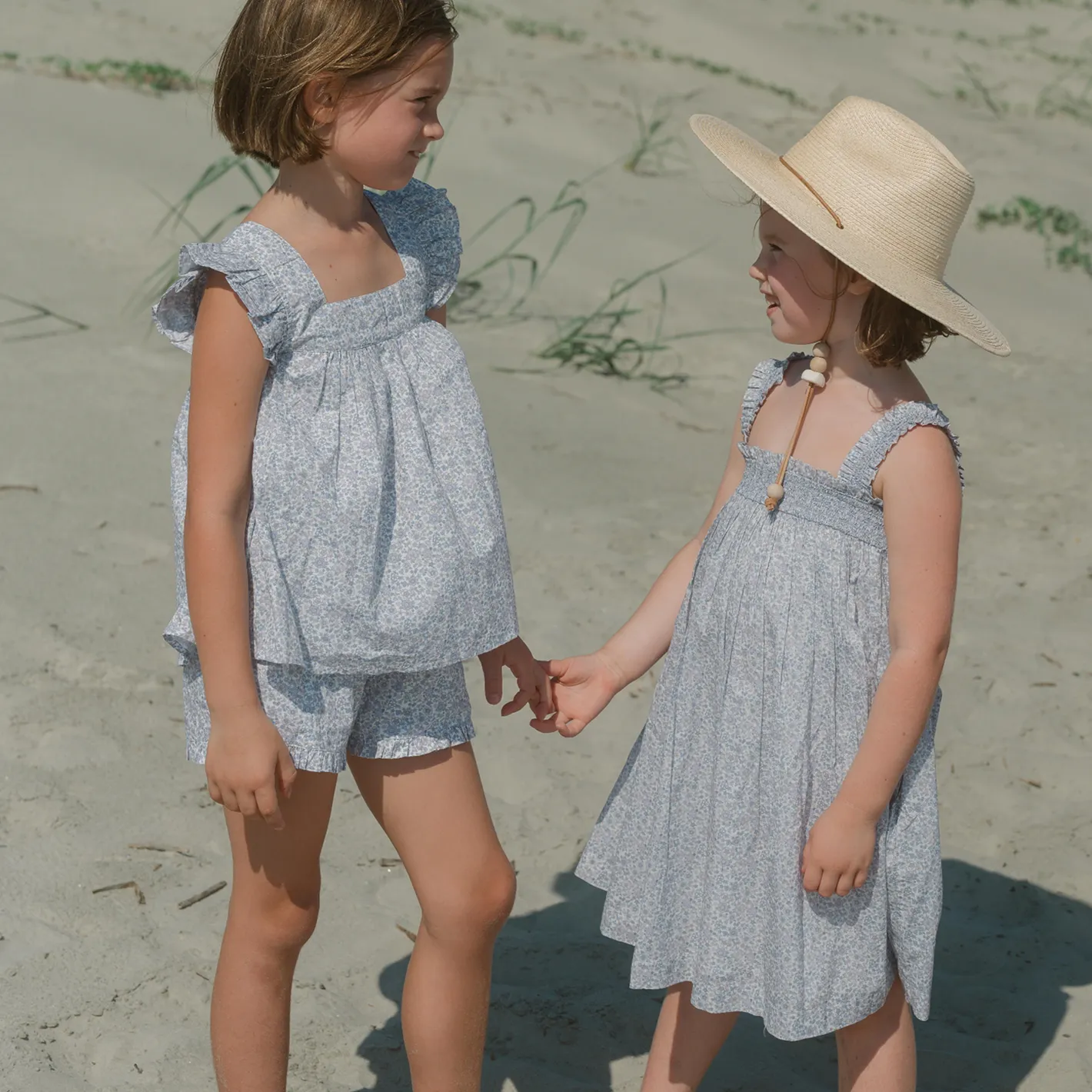 girls slate floral ruffle strap smocked dress sold by minnow product image thumbnail 3