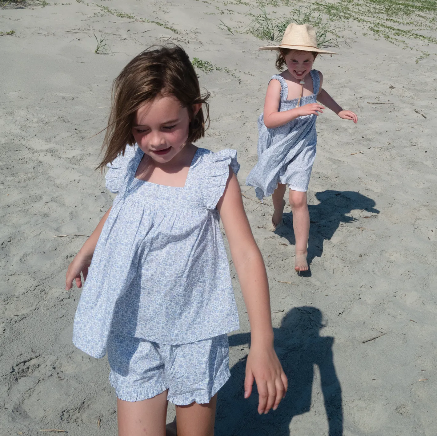 girls slate floral ruffle strap smocked dress sold by minnow product image thumbnail 4