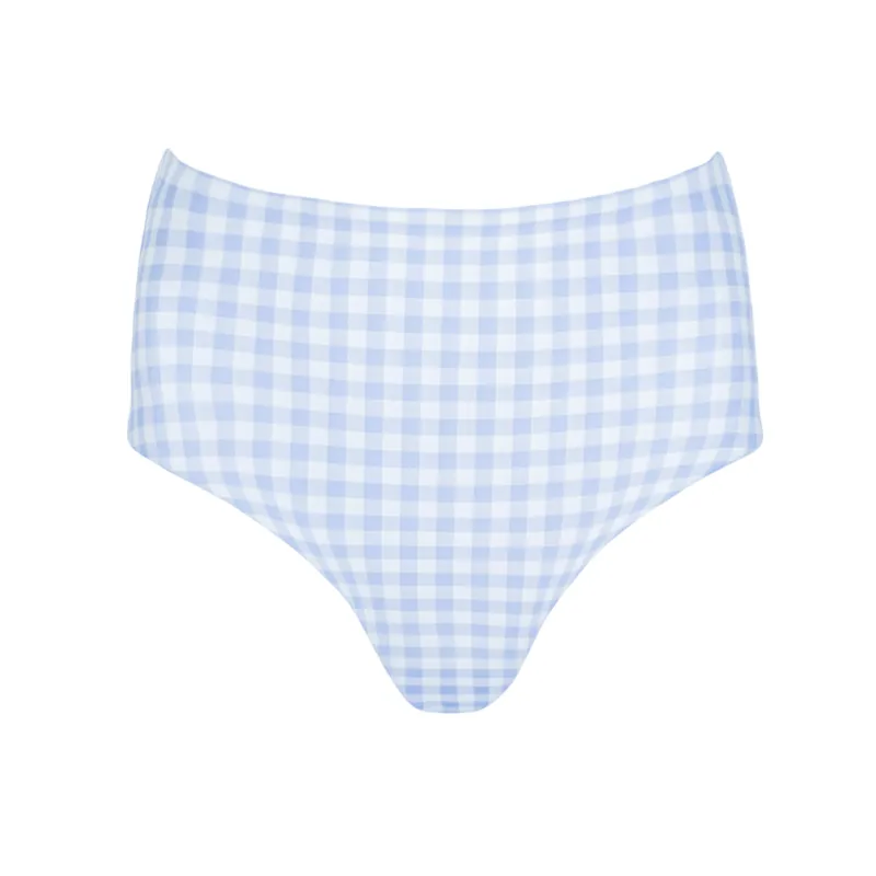 women's oasis blue gingham high waist bikini bottom sold by minnow
