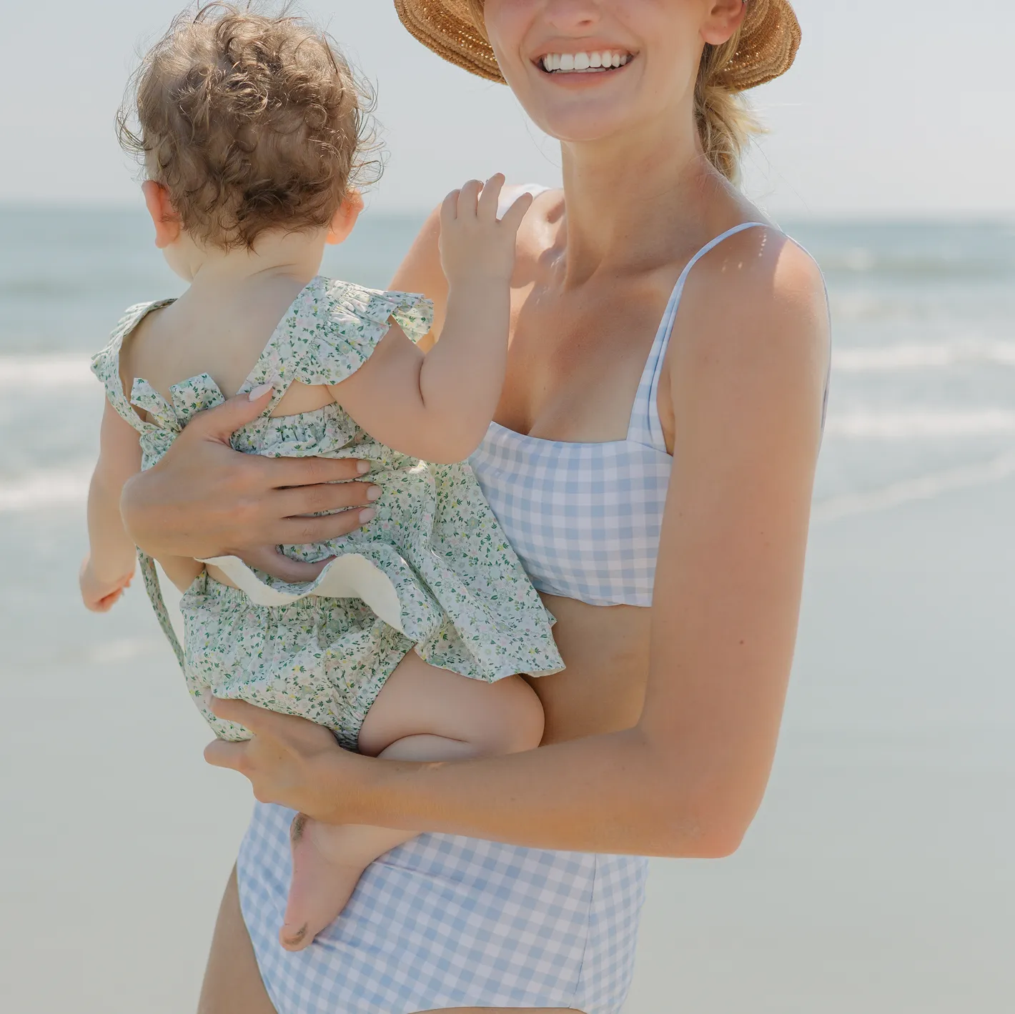 women's oasis blue gingham high waist bikini bottom sold by minnow product image thumbnail 5