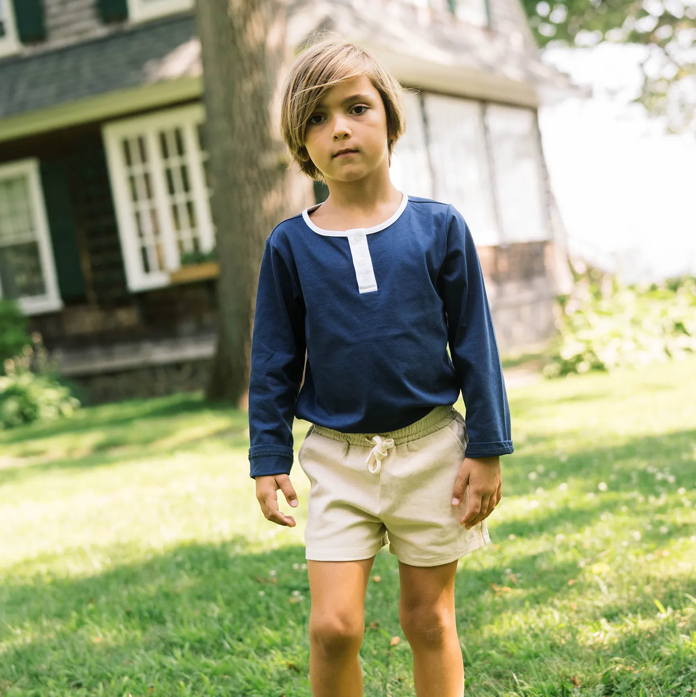 unisex navy long sleeve henley sold by minnow product image thumbnail 4