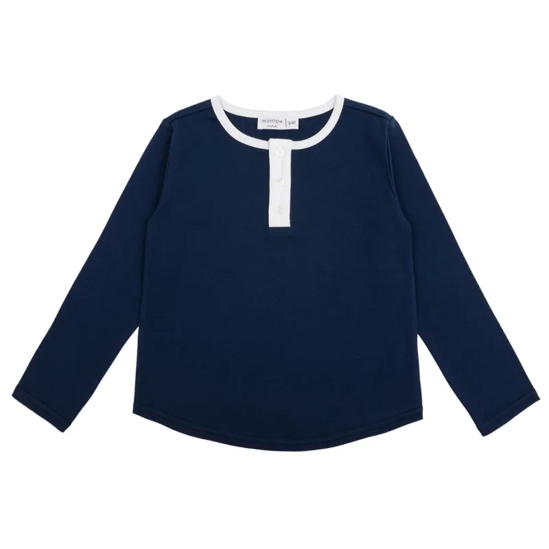 unisex navy long sleeve henley sold by minnow