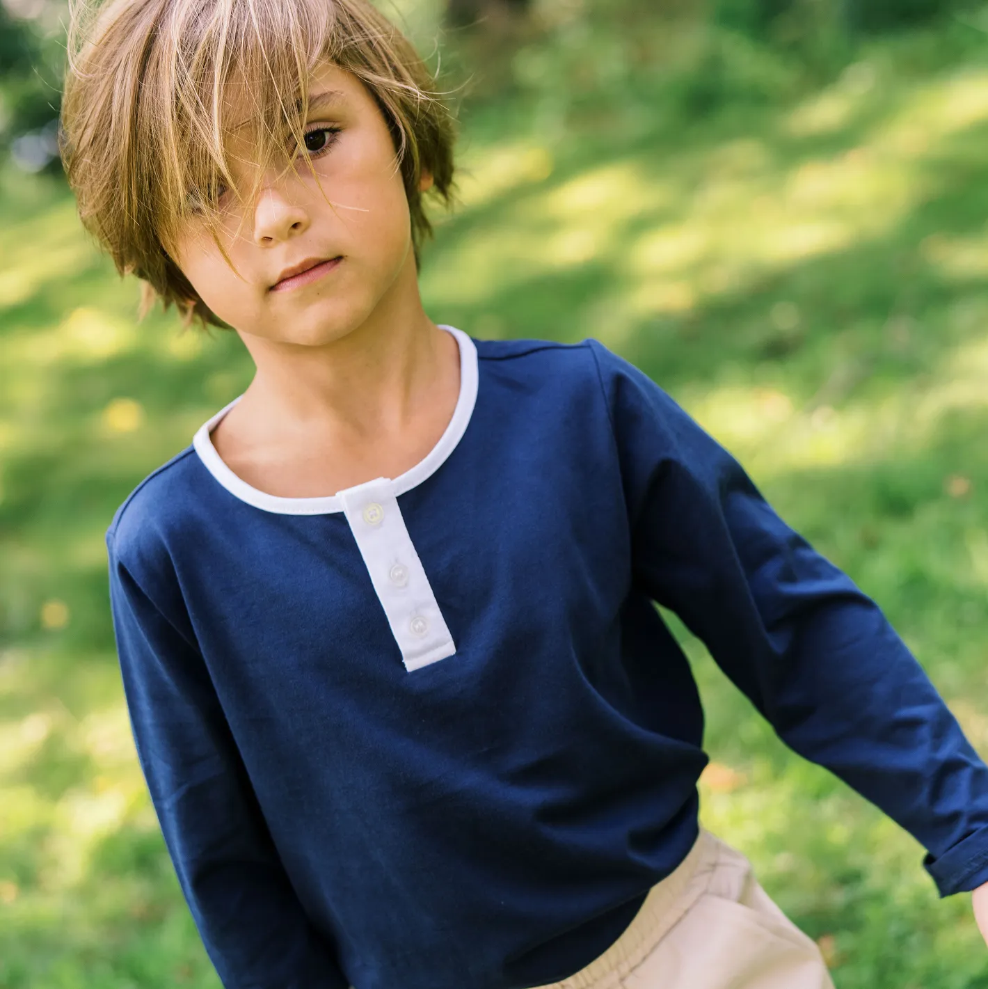 unisex navy long sleeve henley sold by minnow product image thumbnail 2
